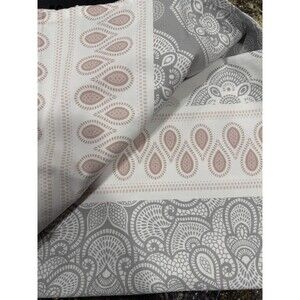 Heavyweight Fabric 100% Cotton Shower Curtain Pink Gray White Paisley Floral